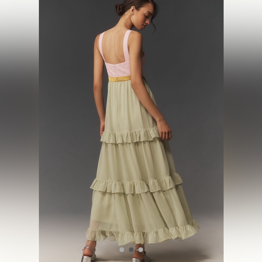 NWT Maeve Embellished Deep-V Tiered Ruffle Maxi Dress - Picture 3 of 6